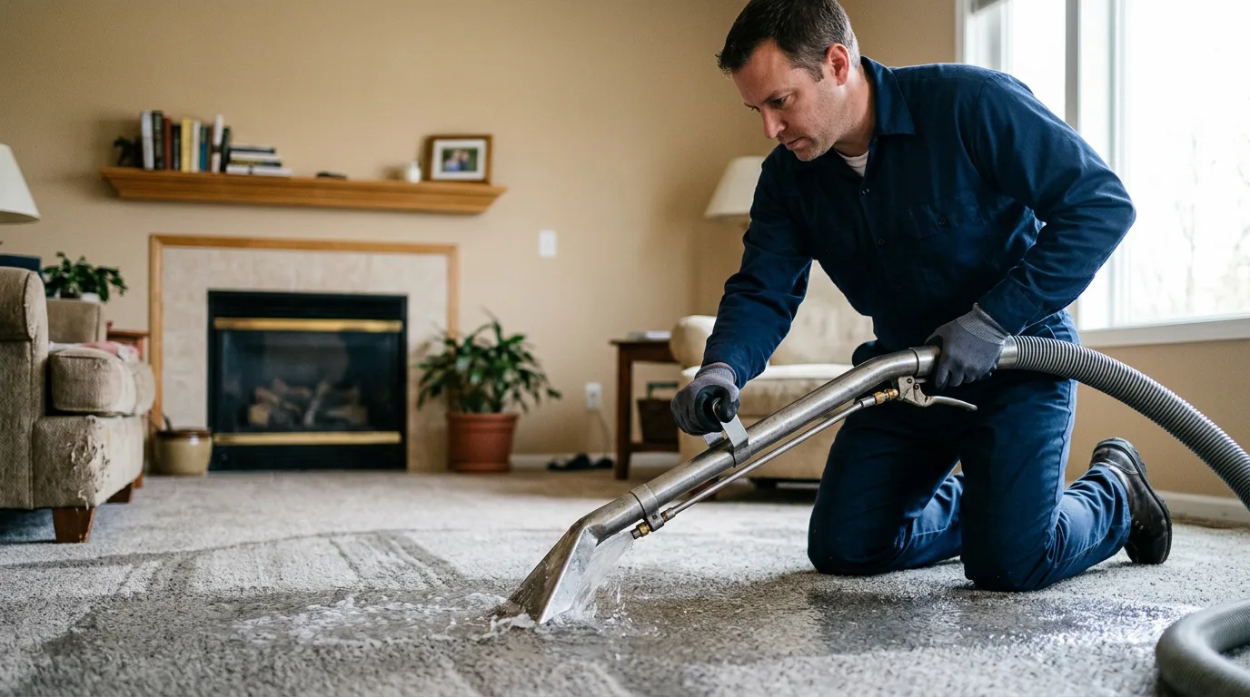 Water damage restoration technician working near Highland Park, NJ